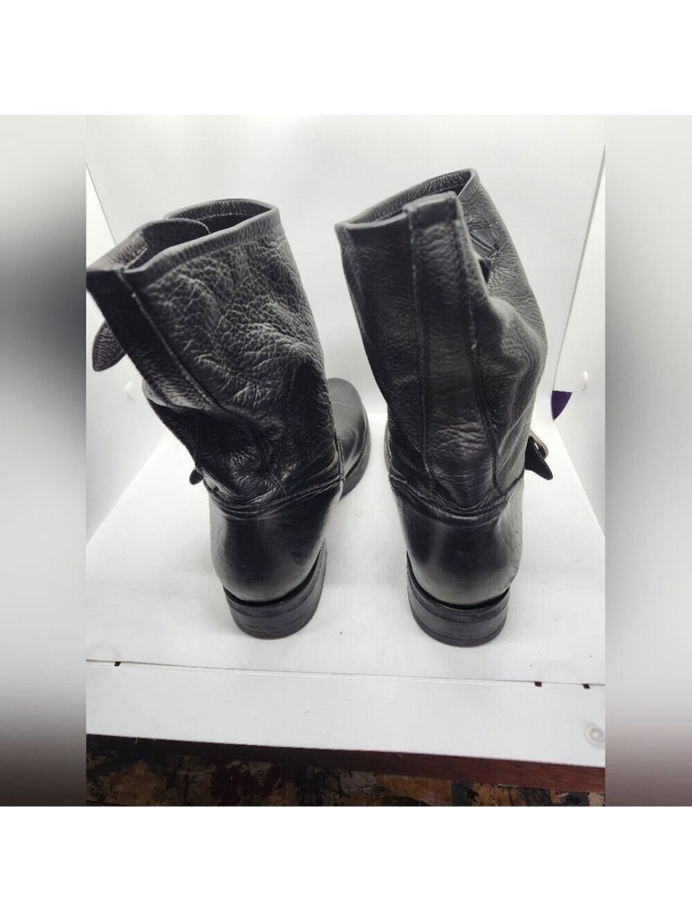 Frye Black Leather 1/2 Calf Boot Rubber Lug Soles Soft Buttery Tops Pull On Sz9B - Picture 3 of 8